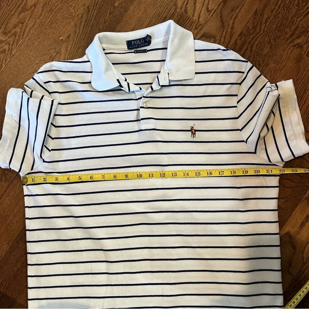 Ralph Lauren Men's Polo White with Blue Stripes size Large